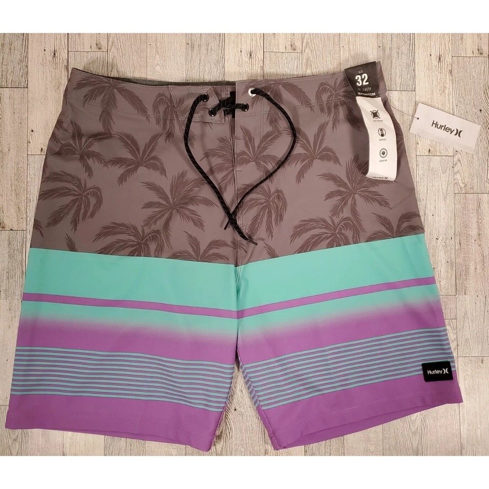 Hurley Phantom Board Shorts Swim Trunks Size 32 Palm Trees 20" Weekender Gray